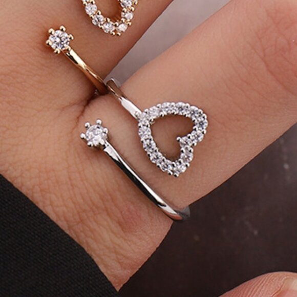 3/$35 Silver Plated Cubic Zirconia Heart Ring Copper Stackable Diamond Jewelry - Picture 1 of 8